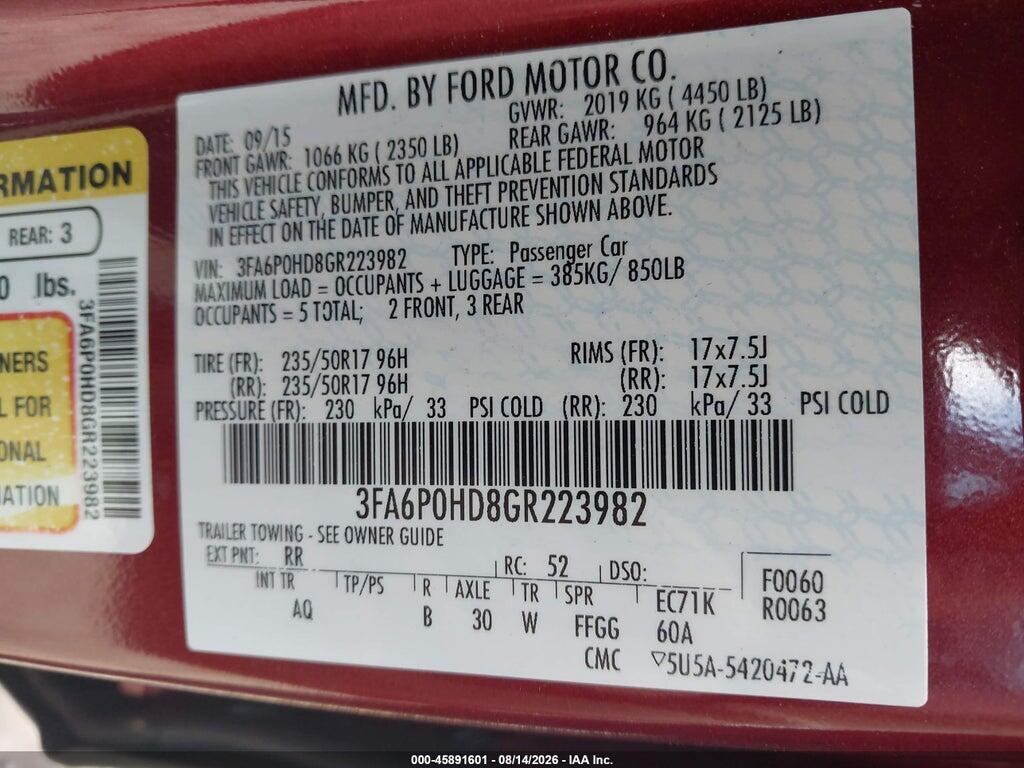 3FA6P0HD8GR223982 2016 FORD FUSION photo no. 9