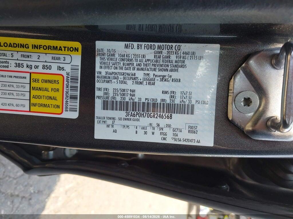 3FA6P0H70GR246568 2016 FORD FUSION photo no. 9