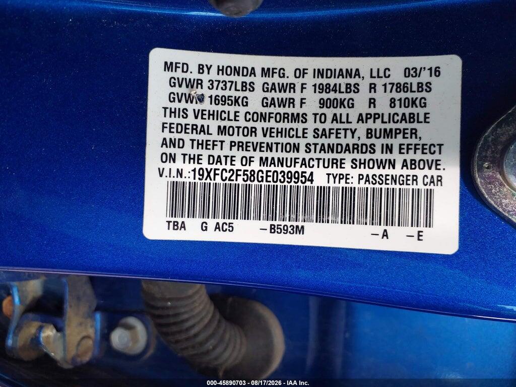 19XFC2F58GE039954 2016 HONDA CIVIC photo no. 9
