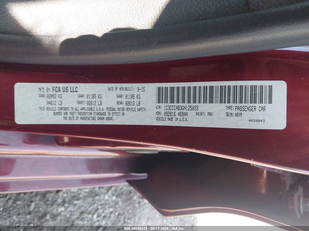 1C3CCCAB3GN125033 2016 CHRYSLER 200 photo no. 9