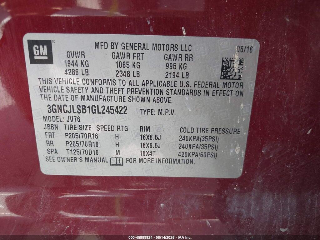 3GNCJLSB1GL245422 2016 CHEVROLET TRAX photo no. 9