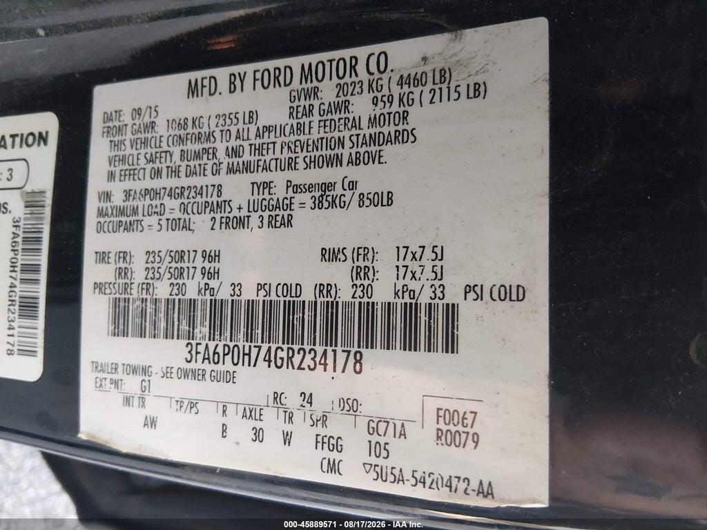 3FA6P0H74GR234178 2016 FORD FUSION photo no. 9