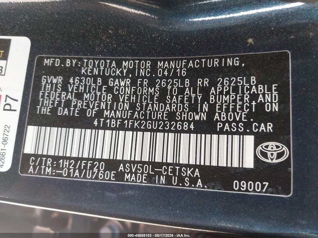 4T1BF1FK2GU232684 2016 TOYOTA CAMRY photo no. 9