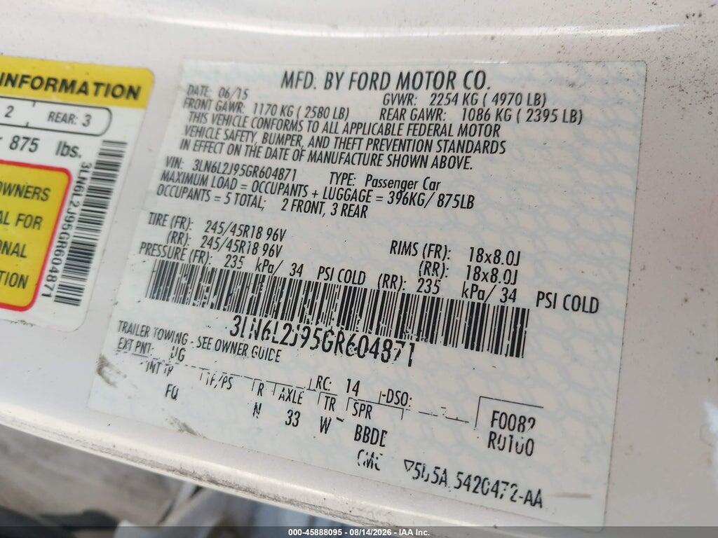 3LN6L2J95GR604871 2016 LINCOLN MKZ photo no. 9
