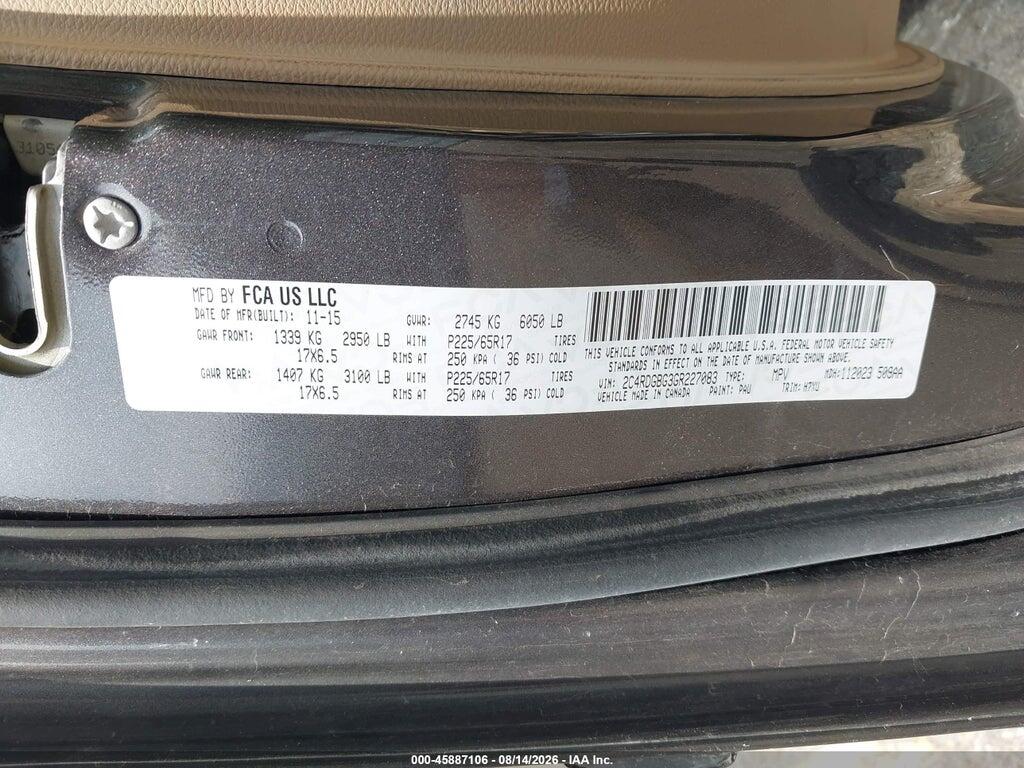 2C4RDGBG3GR227083 2016 DODGE GRAND CARAVAN photo no. 9