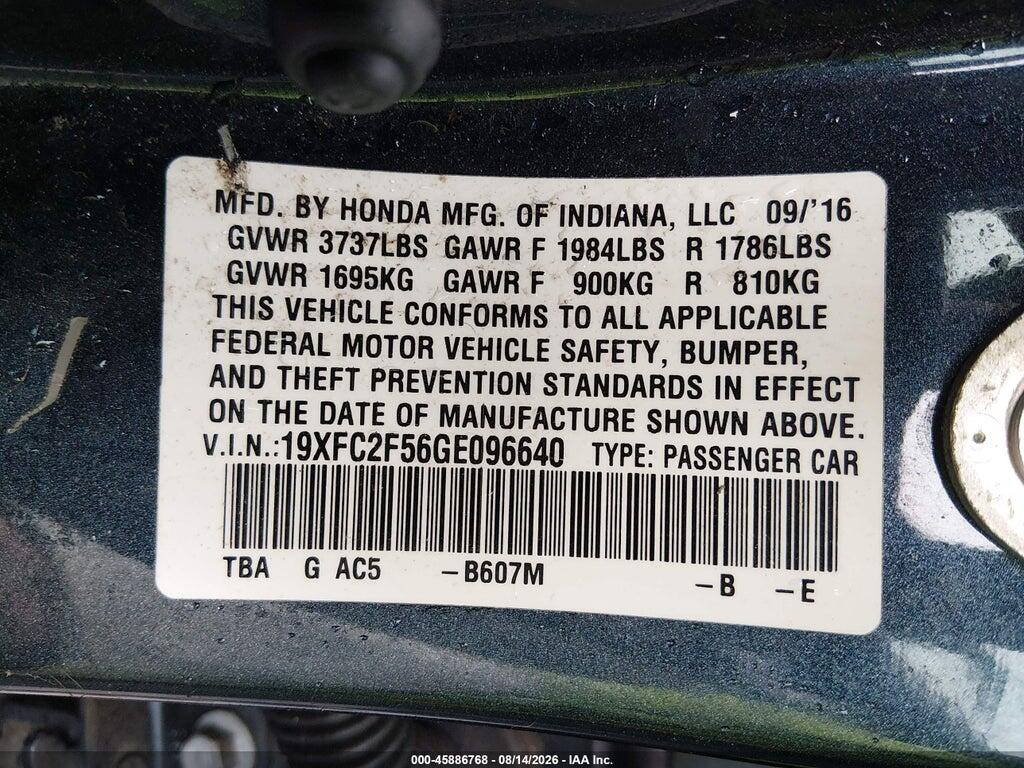 19XFC2F56GE096640 2016 HONDA CIVIC photo no. 9