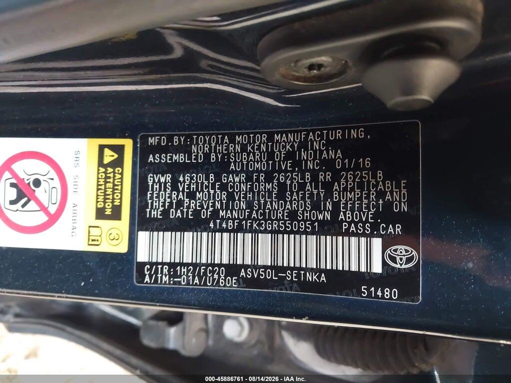 4T4BF1FK3GR550951 2016 TOYOTA CAMRY photo no. 9