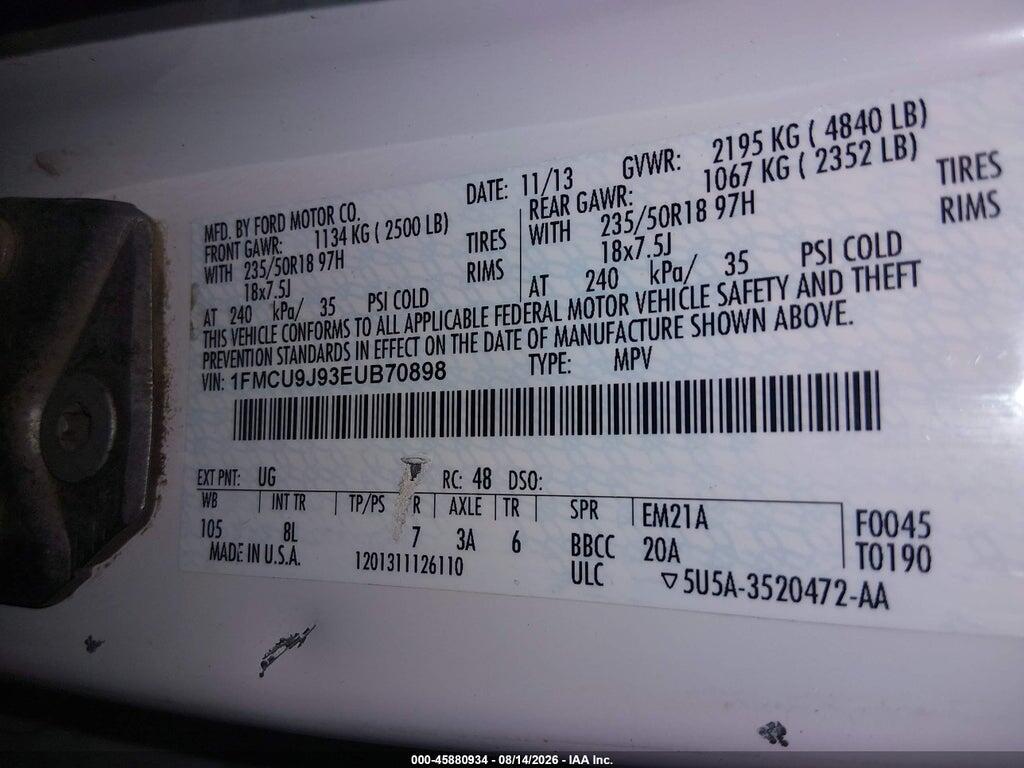 1FMCU9J93EUB70898 2014 FORD ESCAPE photo no. 9