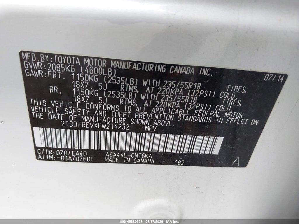 2T3DFREVXEW214232 2014 TOYOTA RAV4 photo no. 9