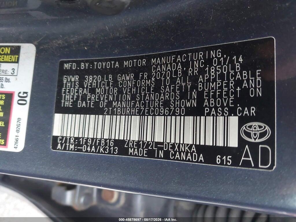 2T1BURHE7EC096790 2014 TOYOTA COROLLA photo no. 9