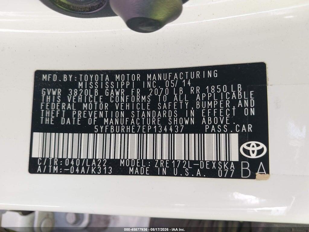 5YFBURHE7EP134437 2014 TOYOTA COROLLA photo no. 9
