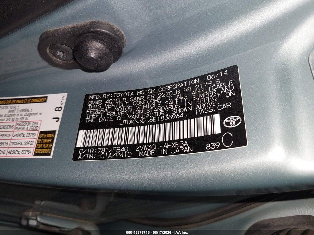 JTDKN3DU6E1838964 2014 TOYOTA PRIUS photo no. 9