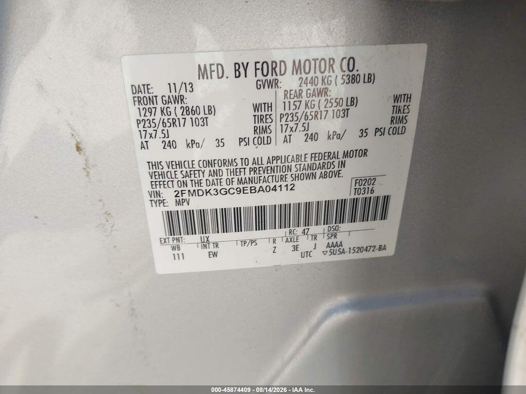2FMDK3GC9EBA04112 2014 FORD EDGE photo no. 9