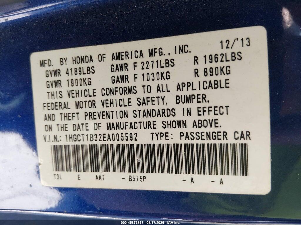 1HGCT1B32EA005592 2014 HONDA ACCORD photo no. 9