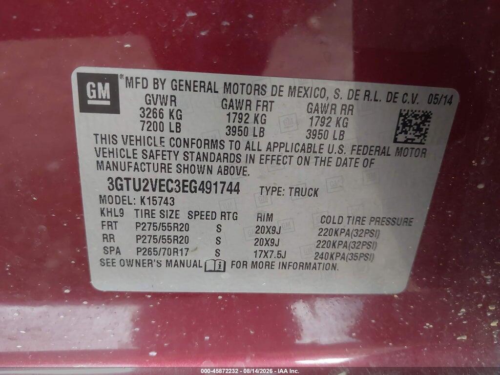 3GTU2VEC3EG491744 2014 GMC SIERRA 1500 photo no. 9