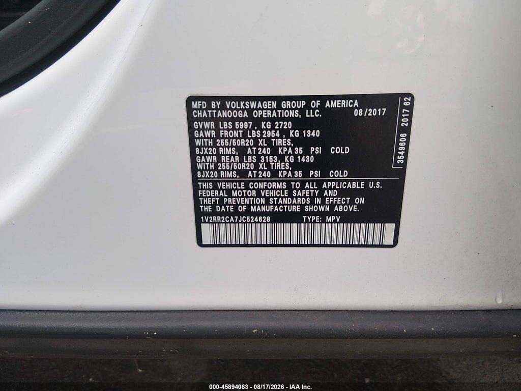1V2RR2CA7JC524628 2018 VOLKSWAGEN ATLAS photo no. 9