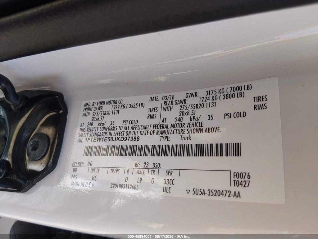 1FTEW1E50JKD97388 2018 FORD F-150 photo no. 9