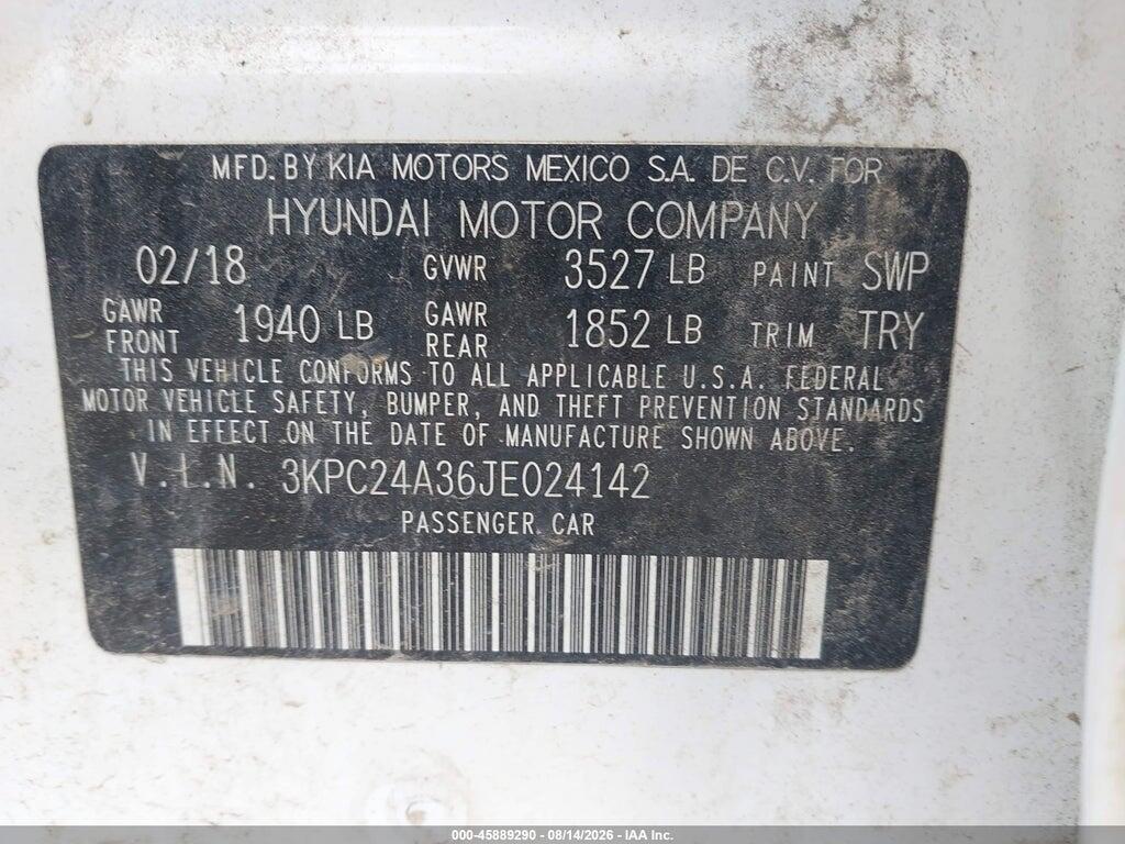 3KPC24A36JE024142 2018 HYUNDAI ACCENT photo no. 9
