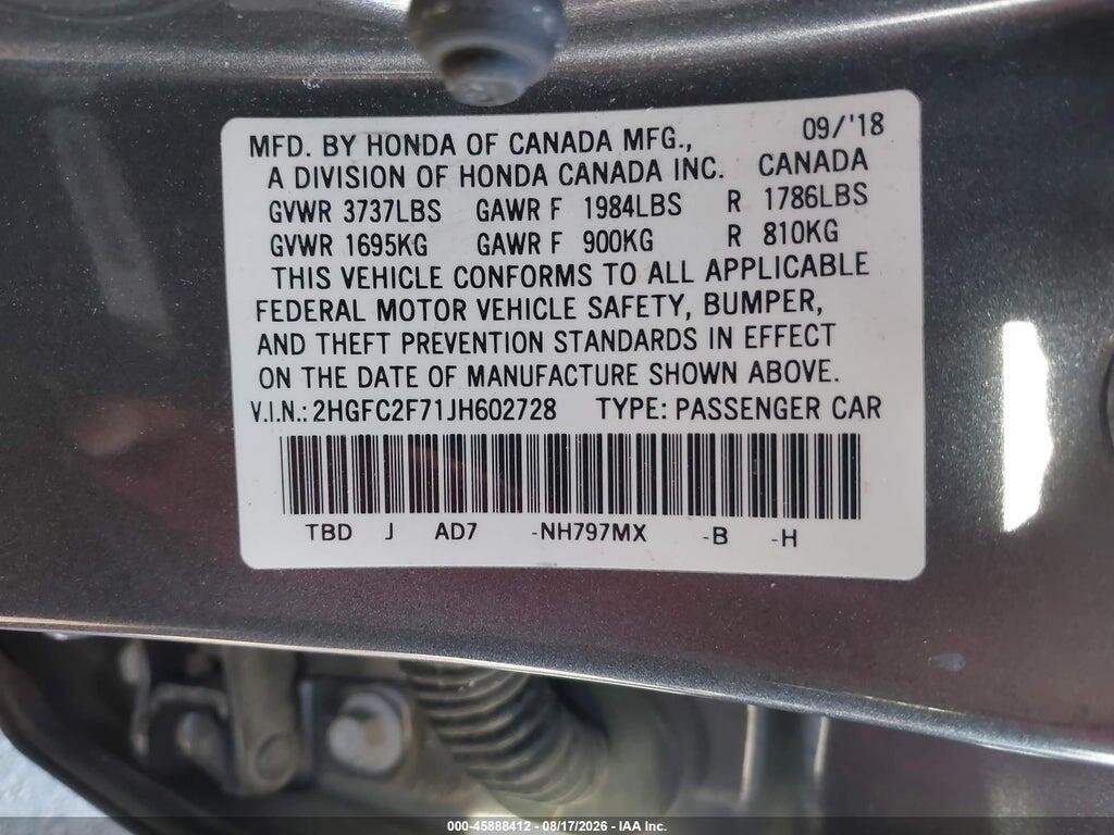 2HGFC2F71JH602728 2018 HONDA CIVIC photo no. 9