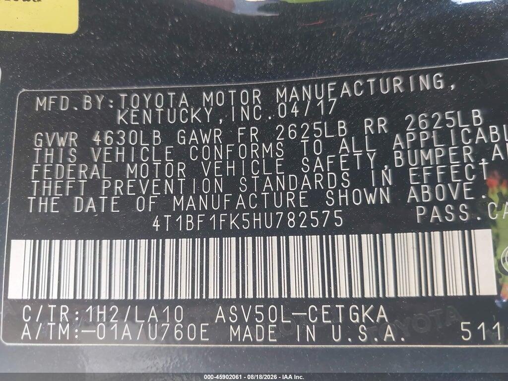 4T1BF1FK5HU782575 2017 TOYOTA CAMRY photo no. 9