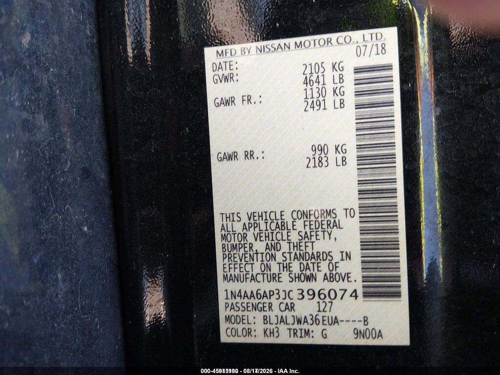 1N4AA6AP3JC396074 2018 NISSAN MAXIMA photo no. 9