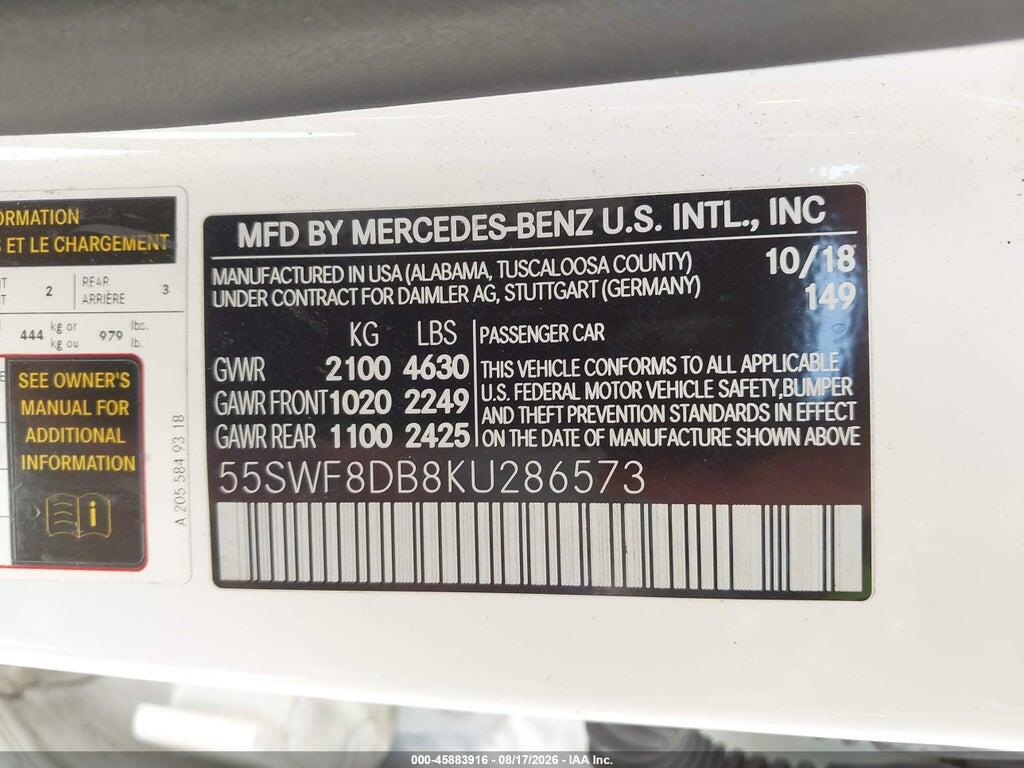 55SWF8DB8KU286573 2019 MERCEDES-BENZ C 300 photo no. 9