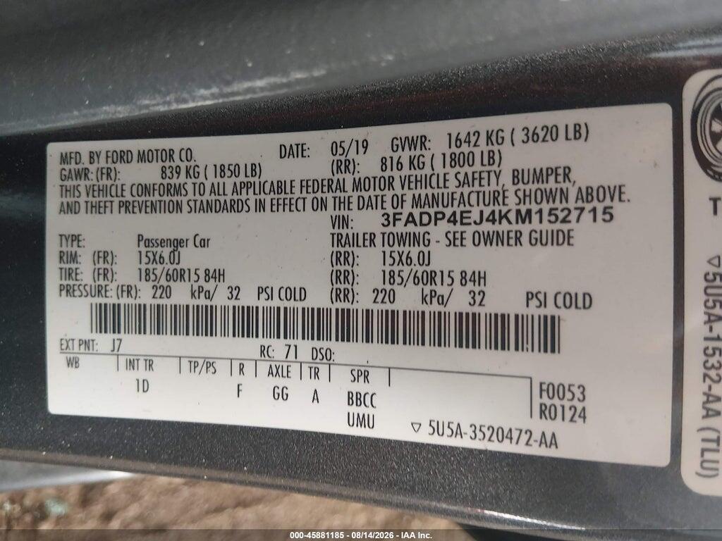 3FADP4EJ4KM152715 2019 FORD FIESTA photo no. 9