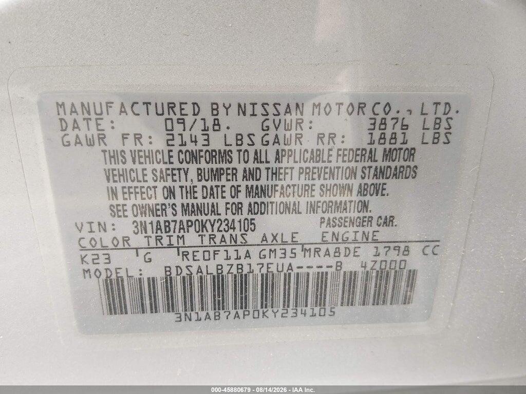 3N1AB7AP0KY234105 2019 NISSAN SENTRA photo no. 9