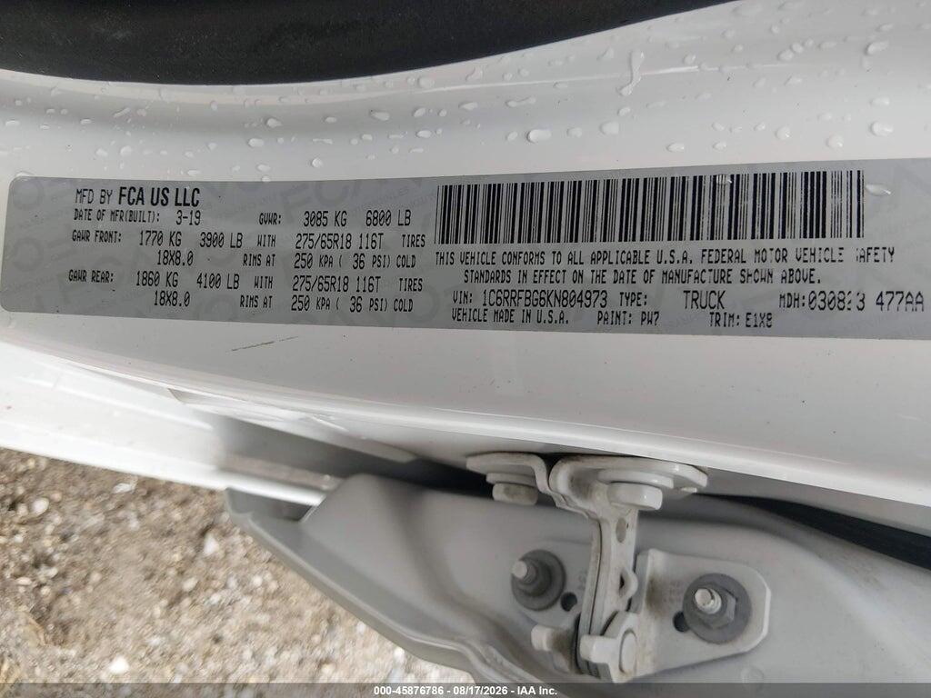 1C6RRFBG6KN804973 2019 RAM 1500 photo no. 9