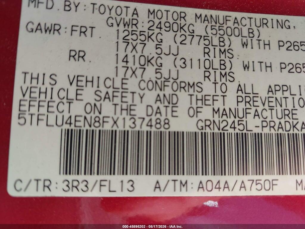 5TFLU4EN8FX137488 2015 TOYOTA TACOMA photo no. 9