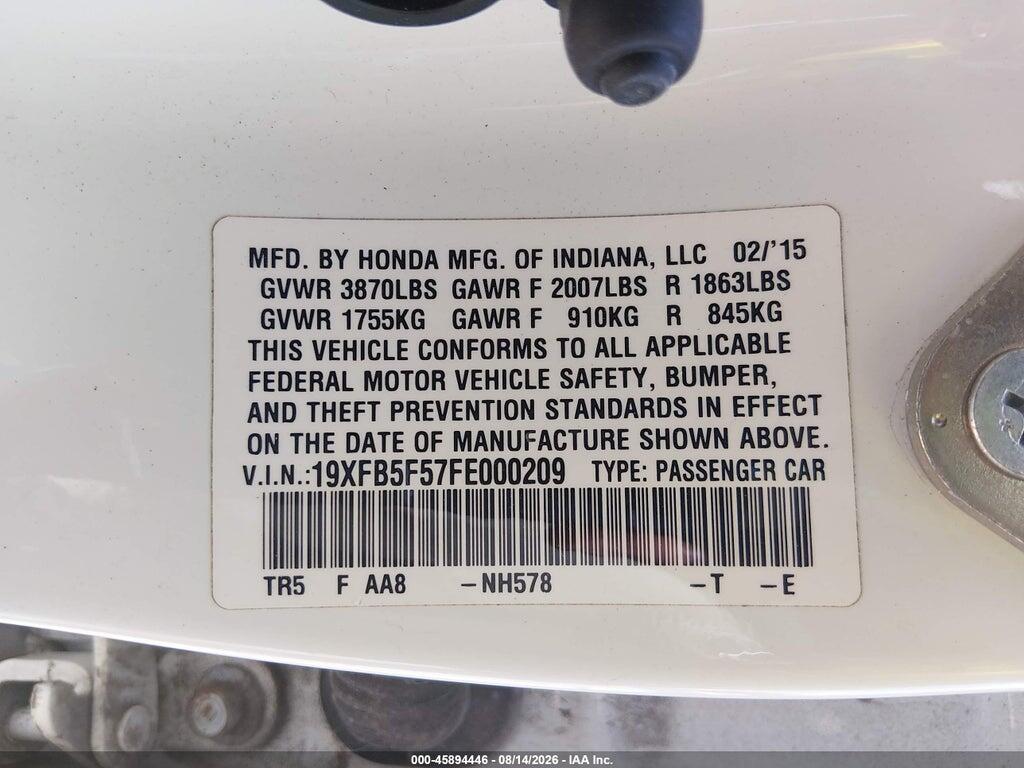 19XFB5F57FE000209 2015 HONDA CIVIC photo no. 9