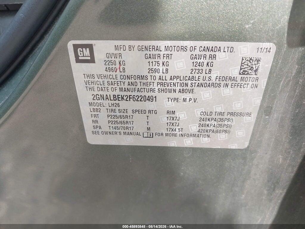 2GNALBEK2F6220491 2015 CHEVROLET EQUINOX photo no. 9