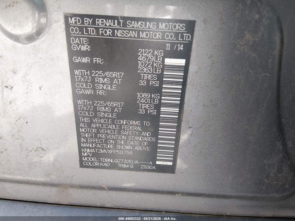 KNMAT2MVXFP511759 2015 NISSAN ROGUE photo no. 9