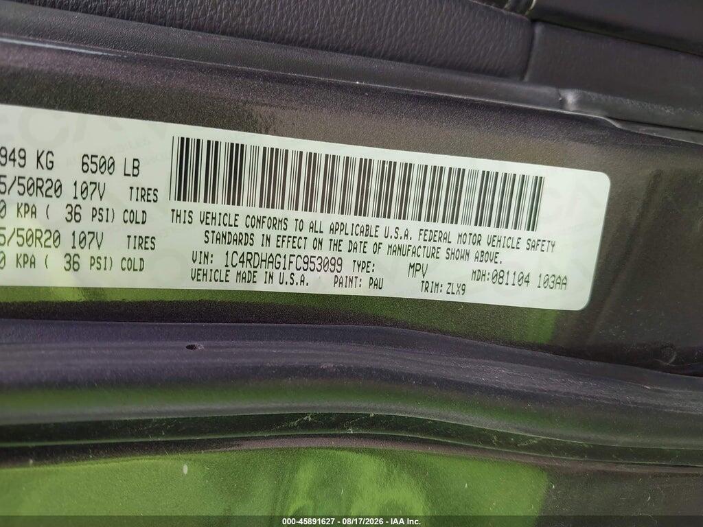 1C4RDHAG1FC953099 2015 DODGE DURANGO photo no. 9