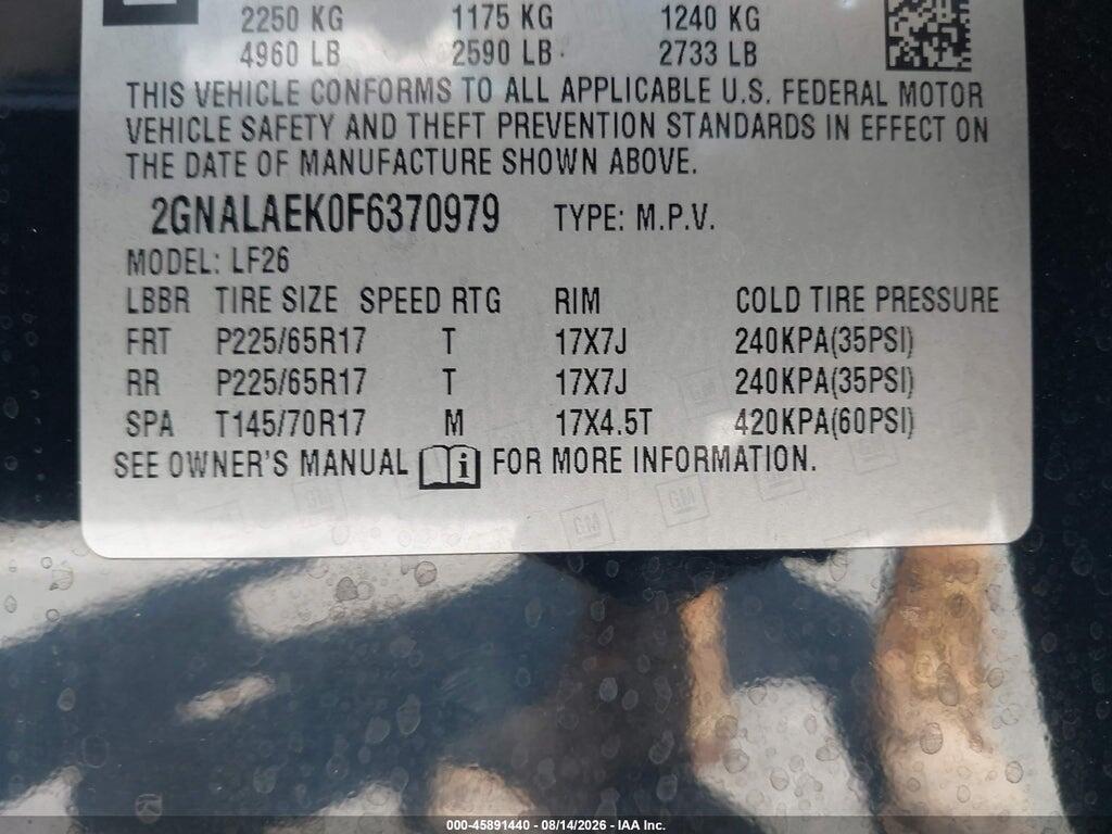 2GNALAEK0F6370979 2015 CHEVROLET EQUINOX photo no. 9