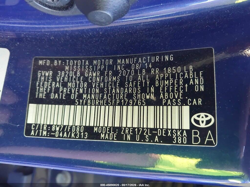 5YFBURHE5FP179765 2015 TOYOTA COROLLA photo no. 9