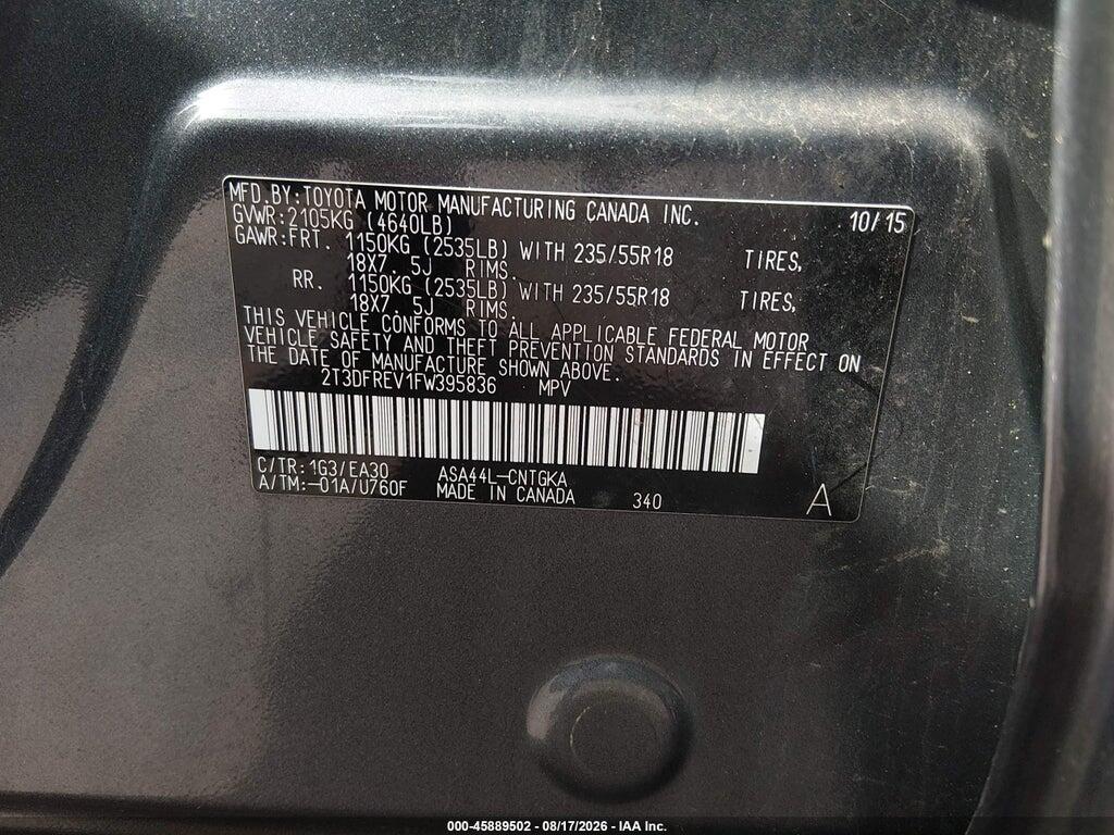 2T3DFREV1FW395836 2015 TOYOTA RAV4 photo no. 9