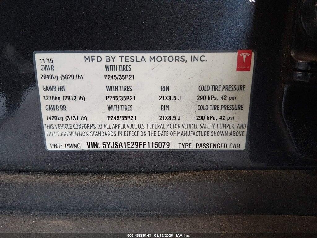 5YJSA1E29FF115079 2015 TESLA MODEL S photo no. 9