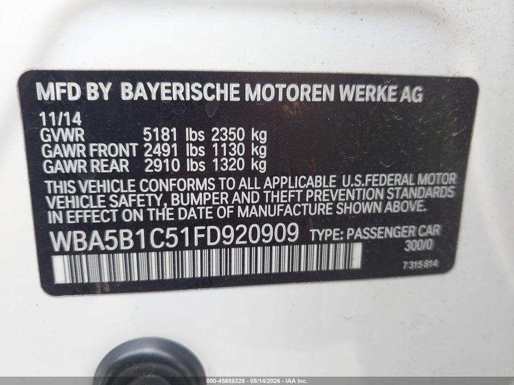 WBA5B1C51FD920909 2015 BMW 535I photo no. 9