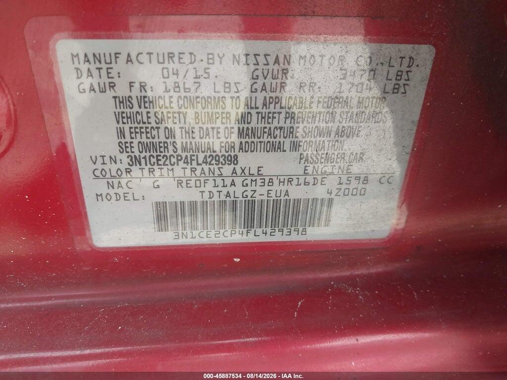 3N1CE2CP4FL429398 2015 NISSAN VERSA NOTE photo no. 9
