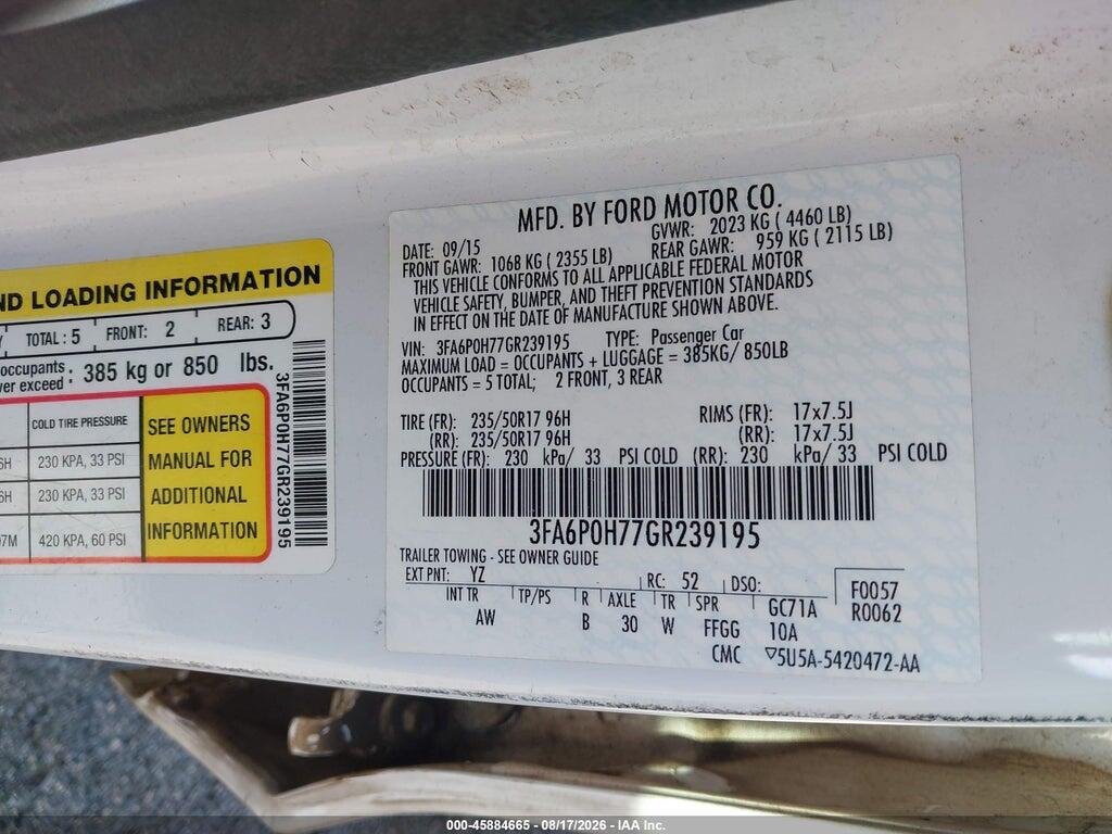 3FA6P0H77GR239195 2016 FORD FUSION photo no. 9