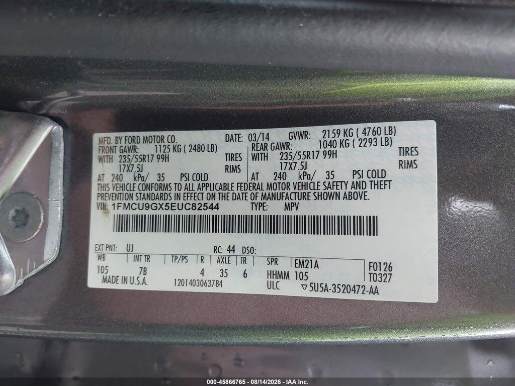 1FMCU9GX5EUC82544 2014 FORD ESCAPE photo no. 9