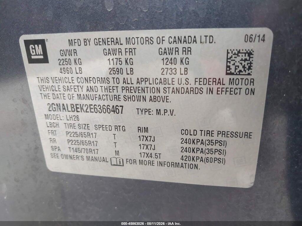 2GNALBEK2E6366467 2014 CHEVROLET EQUINOX photo no. 9