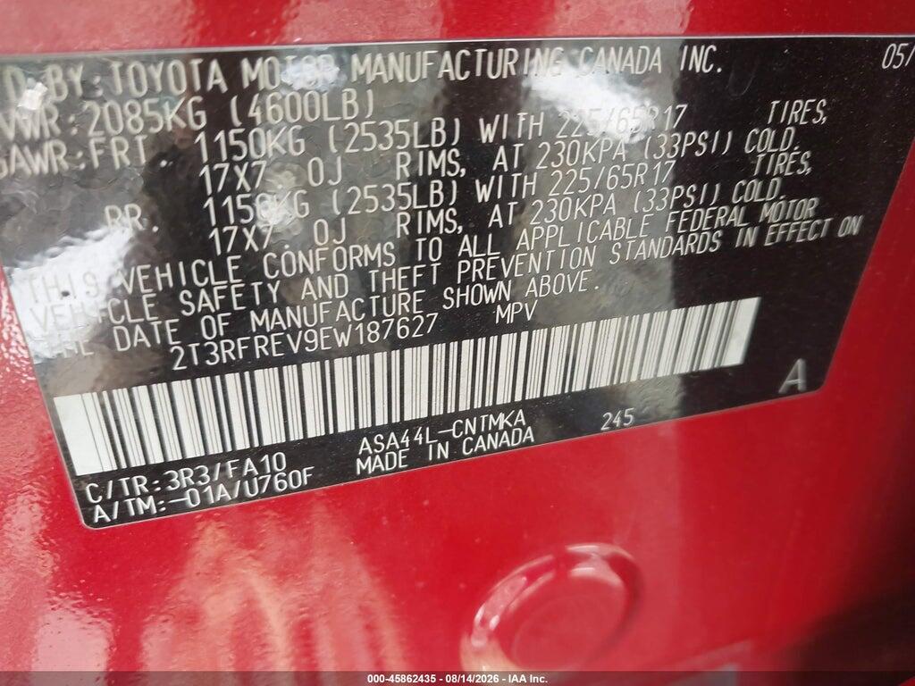 2T3RFREV9EW187627 2014 TOYOTA RAV4 photo no. 9