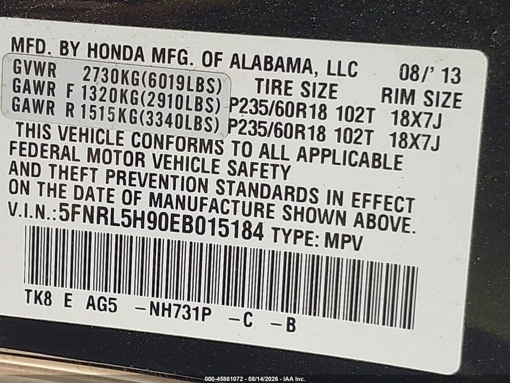 5FNRL5H90EB015184 2014 HONDA ODYSSEY photo no. 9
