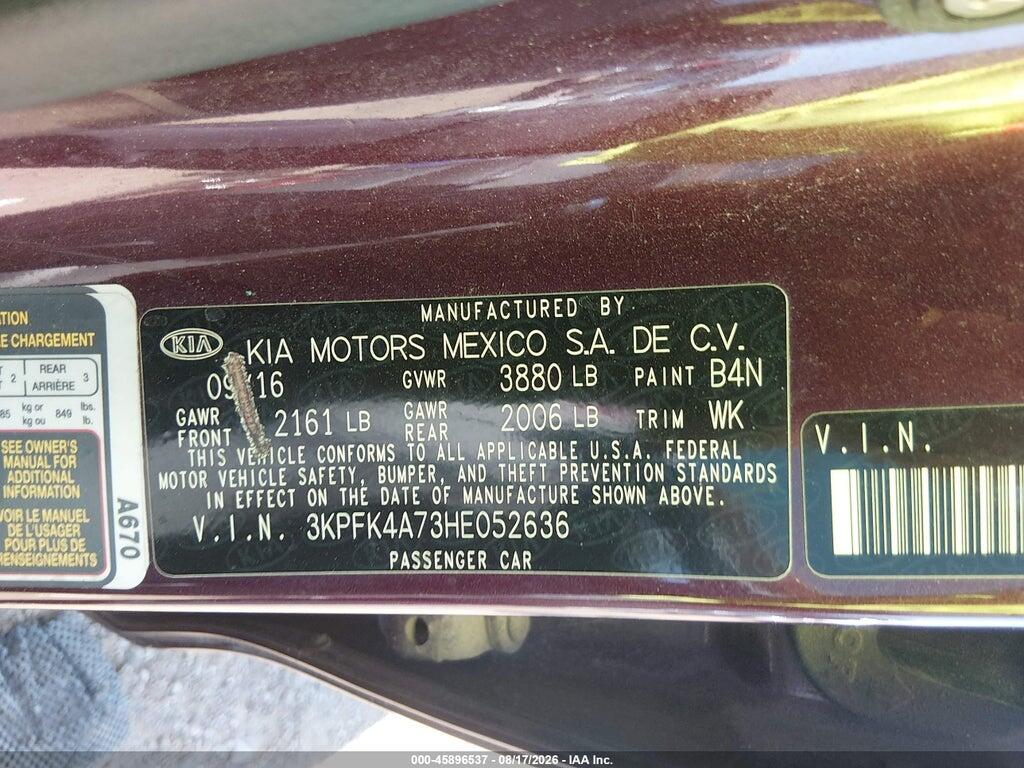 3KPFK4A73HE052636 2017 KIA FORTE photo no. 9