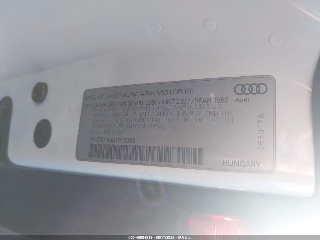TRUT5CFV8H1003033 2017 AUDI TT ROADSTER photo no. 9