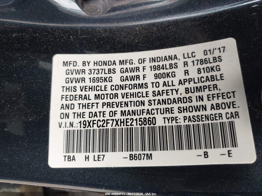 19XFC2F7XHE215860 2017 HONDA CIVIC photo no. 9