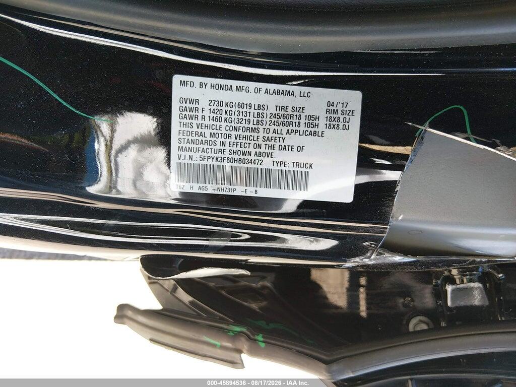5FPYK3F80HB034472 2017 HONDA RIDGELINE photo no. 9