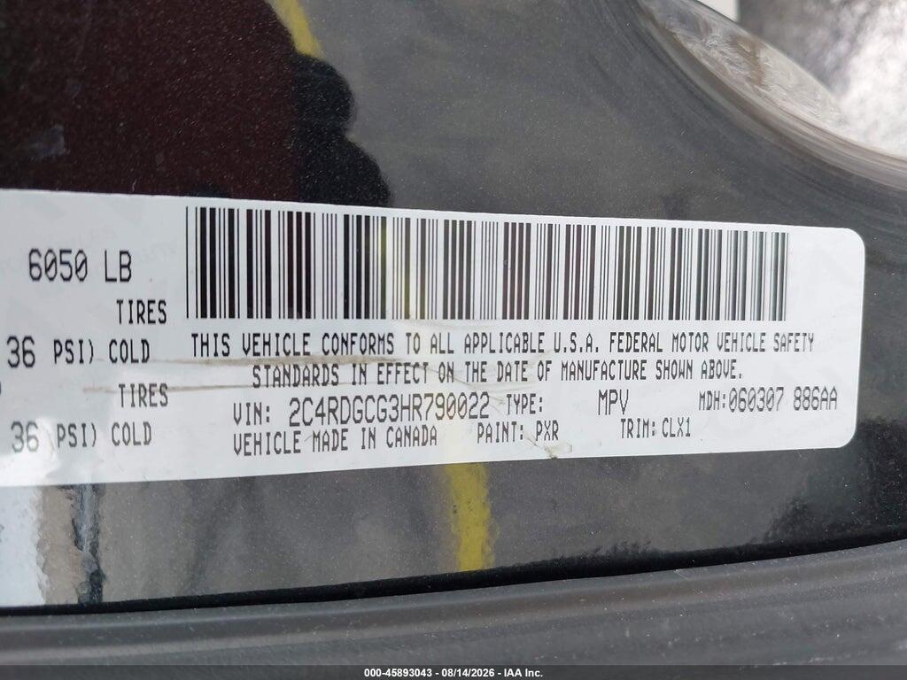 2C4RDGCG3HR790022 2017 DODGE GRAND CARAVAN photo no. 9